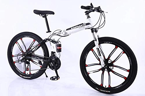 Folding Mountain Bike : 26 inch folding mountain bike 21 / 24 / 27 / 30 Variable speed bicycle High carbon steel adult student MTB 3 / 6 / 10 Knife wheel bicycles-10_knife_wheel_White_21_speed