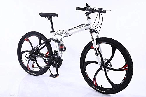 Folding Mountain Bike : 26 inch folding mountain bike 21 / 24 / 27 / 30 Variable speed bicycle High carbon steel adult student MTB 3 / 6 / 10 Knife wheel bicycles-6_knife_wheel_White_21_speed