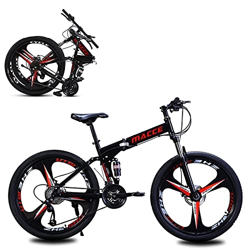Folding Mountain Bike : 26 Inch Folding Mountain Bike, 21 / 24 / 27 Speed MTB, 3-Spoke Anti-Slip Bicycle, Magnesium-Aluminum Alloy Wind Breaking Wheel, Suitable for People With a Height of 160- Black-21sp
