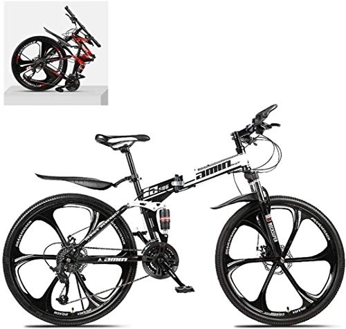 Folding Mountain Bike : 26 inch Folding Mountain Bikes, High Carbon Steel Frame Double Shock Absorption Variable, All Terrain Quick Foldable Adult Off-Road Bicycle 6-6, 21 Speed fengong