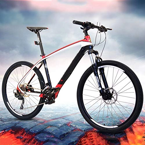 Folding Mountain Bike : 26 Inch Mountain Bike Carbon Fiber Frame Bicycle Double Disc Brakes Bicycle Spoke Wheel Off-Road Bicycle, Adult Men Outdoor Riding, 30 Speed