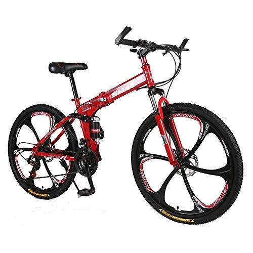 Folding Mountain Bike : 26-Inch Mountain Bike, Foldable Adult Bike, Boy And Girl, 21-Speed Shimano BMX, Red