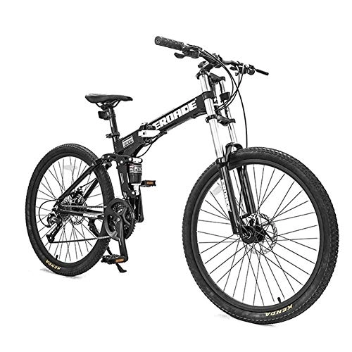 Folding Mountain Bike : 26 Inch Mountain Bikes, Adult 27-Speed Dual-Suspension Mountain Bike, Aluminum Frame Bicycle, Men's Womens Adjustable Seat Alpine Bicycle, Black, Foldable
