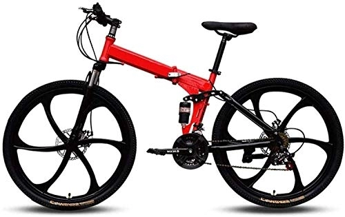 Folding Mountain Bike : 26 inch Mountain Bikes, Folding High Carbon Steel Frame Variable Speed Double Shock Absorption Three Cutter Wheels Foldable Bicycle 7-14, C, 27 Speed fengong (Color : C)