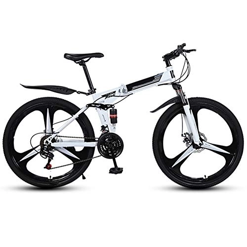 Folding Mountain Bike : 26-Inch Portable Mountain Bike, 21 / 24 / 27 Speed Road Bike, Folding Bike for Men And Women Suitable for Outdoor And Work, White, 24 speed
