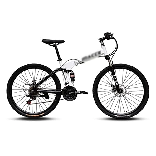 Folding Mountain Bike : 26 Inch Wheel Folding Mountain Bike Carbon Steel Frame 21 / 24 / 27 Speeds With Mechanical Disc Brake For Adults Mens Womens(Size:21 Speed, Color:White)