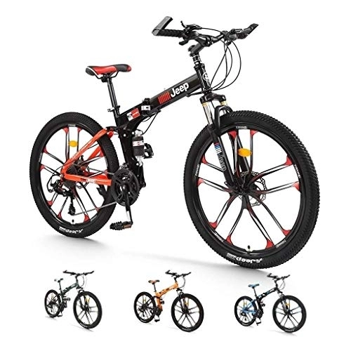 Folding Mountain Bike : 26-Inch Wheels Mountain Bike, 24-Speed Cycling Road Bikes Exercise Bikes, Front And Rear Mechanical Disc Brakes, Folding Shock-absorbing Frame ，Simple Style Bicycle (Color : Red) fengong