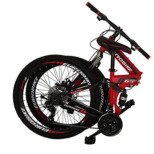 Folding Mountain Bike : 26'' Mountain Bike Folding Bicycle for Men and Women Full Suspension 17inch Frame (red)