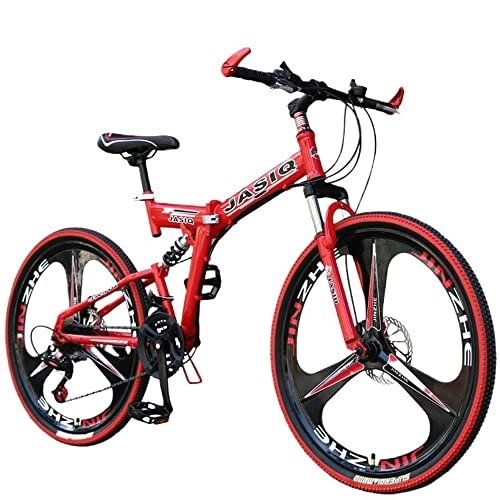 Folding Mountain Bike : 26“ Thick Wheel Mountain Bike, 21 Speed Bicycle, Adult Fat Tire Mountain Trail Bike, Foldable Frame, High-carbon Steel Frame Dual Full Suspension Dual Disc Brake