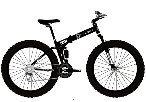 Folding Mountain Bike : 26“ Thick Wheel Mountain Bike, Adult Fat Tire Mountain Trail Bike, 21 Speed Bicycle, High-carbon Steel Frame Dual Full Suspension Dual Disc Brake (Black)