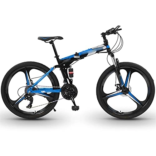 Folding Mountain Bike : 26" Wheel 24 Speed Front Suspension Hardtail MTB Mountain Bike Lightweight Alloy, Foldable 6 Knife Wheels Cycle (Color : 24-speed blue, Size : 24inches)
