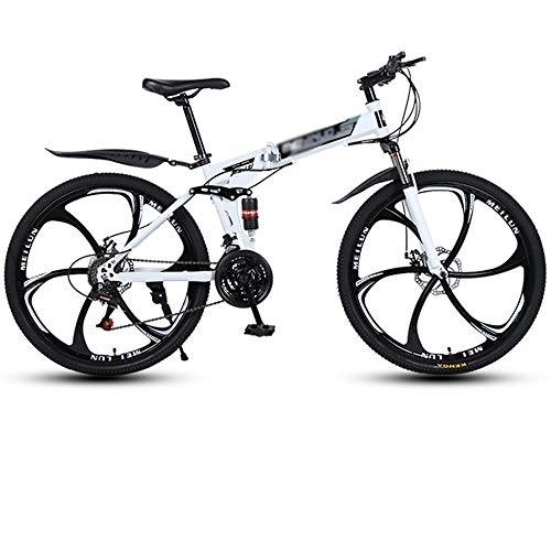 Folding Mountain Bike : 26In Folding Mountain Bike Full Suspension Road Bikes with Disc Brakes 27 Speed Bicycle Full Suspension MTB Bikes, for Adult Teens Outdoor Cycling, White