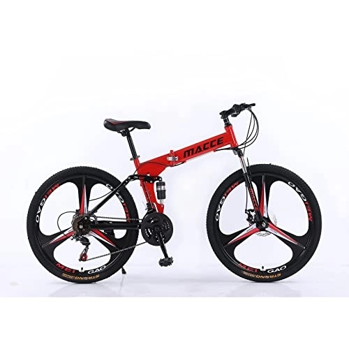 Folding Mountain Bike : 26inch 27 Speed Folding Mountain Bike high Carbon Steel, Full Suspension MTB Bike, Suitable for Adults, Double disc Brake Outdoor Mountain Bike, Men and Women (26inch for Height 160-185cm, Red)