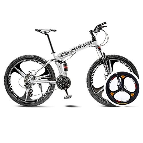 Folding Mountain Bike : 26inch Dual Disc Brakes Mountain Bike, Folding Mountain Bike For Youths And Adults, Variable Speed Gear Full Suspension MTB Bike, Lightweight High Tensile Steel-27Speed-Black and White