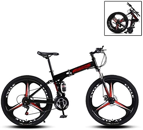 Folding Mountain Bike : 26inch Mountain Bike Adult Folding MTB, 27 Speed Bicycle Double Disc Brakes Double Shock Absorption Outdoor Riding (Color : Black, Size : 24inch)