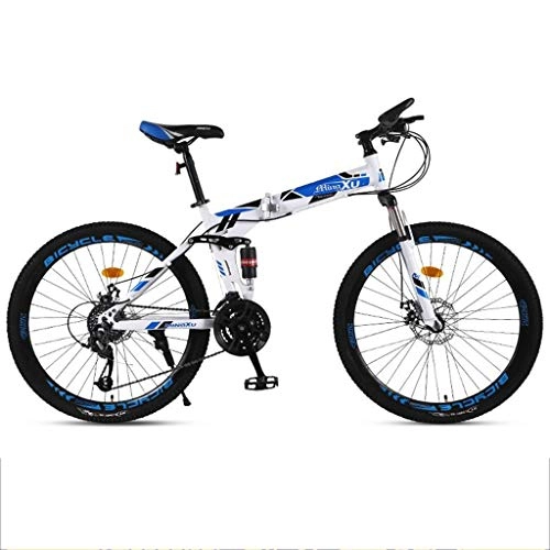 Folding Mountain Bike : 26inch Mountain Bike, Folding Hard-tail Mountain Bicycles, Carbon Steel Frame, Dual Suspension and Dual Disc Brake (Color : Blue, Size : 27-speed)