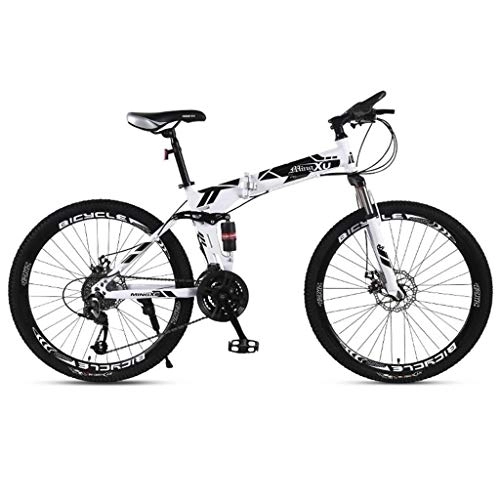 Folding Mountain Bike : 26inch Mountain Bikes, Foldable Hardtail Mountain Bicycles, Carbon Steel Frame, Dual Disc Brake and Dual Suspension (Color : White, Size : 27 Speed)