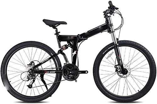 Folding Mountain Bike : 27.5 Inch Foldable Mountain Bike 27 Speed Double Shock Absorption Bicycle Mechanical Disc Brakes;for Beaches Or Snow (Black)