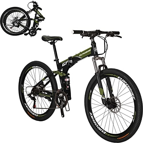 Folding Mountain Bike : 27.5 inches Full Suspension Folding Mountain Bike 21 Speed Foldable Bicycle Men or Women MTB for Afult (Green 1)