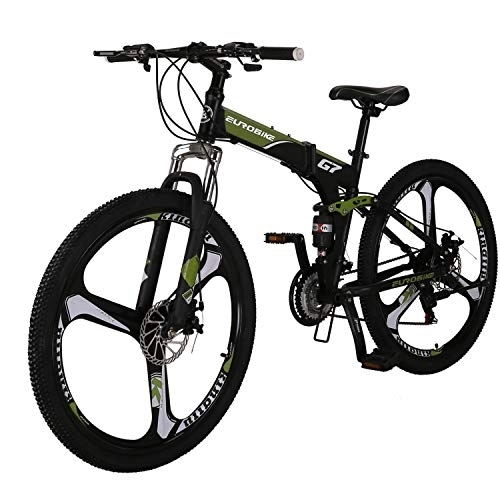 Folding Mountain Bike : 27.5 inches Full Suspension Folding Mountain Bike 21 Speed Foldable Bicycle Men or Women MTB for Afult (Green 2)