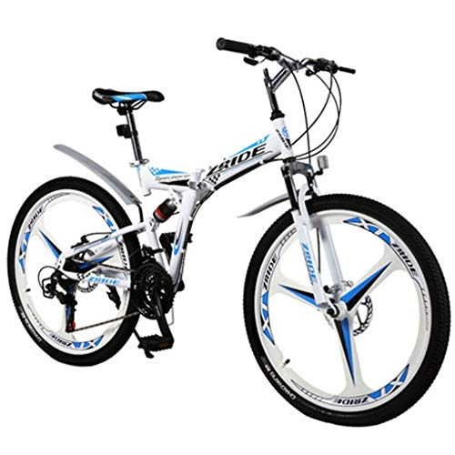 Folding Mountain Bike : 27-Speed Folding Mountain Bike with Suspension And Transmission, 26Inch Variable Speed Highway City Student Bicycle White