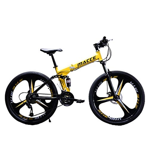Folding Mountain Bike : A / N Foldable Mountain Bike 26 Inches, Carbon Steel Mountain Bike Shimanos21 Speed Bicycle Full Suspension MTB With 3 Cutter Wheel, Aluminum Racing Bicycle Outdoor Cycling((26'', 21 Speed) (Yellow)