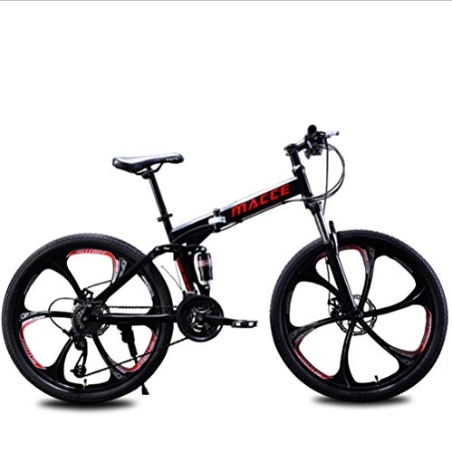 Folding Mountain Bike : A&ZMYOU 24 inch / 26 inch folding bicycle mountain bike speed double damping gear bicycle 24 speed / 27 speed (Color : BLack, Size : B-24 speed-26 inches)