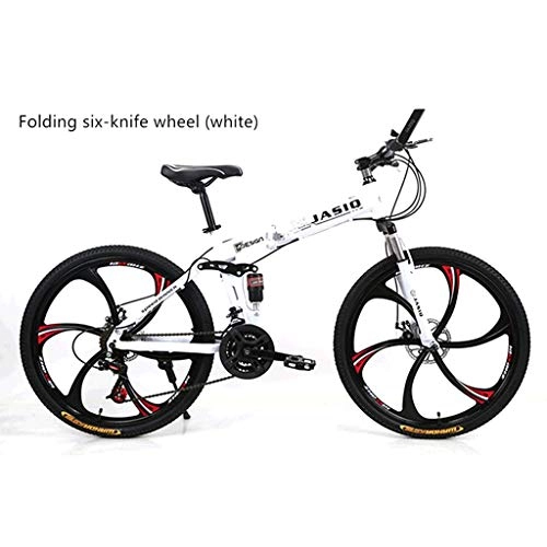 Folding Mountain Bike : A&ZMYOU Mountain bike folding mountain bike adult student speed car (Color : White, Edition : Folding six-knife wheel)