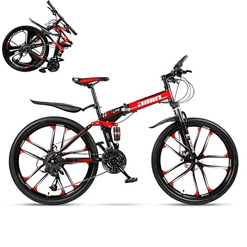 Folding Mountain Bike : AAGAZA Foldable Mountain Bike 24 / 26 Inches, Lightweight Bicycle with 10 Cutter Wheel Alloy Frame Disc Brake / 106