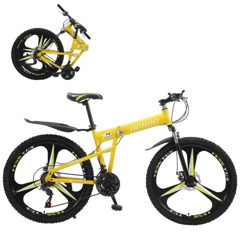 Folding Mountain Bike : AASSDOO 26 in Folding Bicycle for Mens and Womens - with 21 Speed Dual Disc Brakes Full Suspension Non-Slip Adult Sport Bike Double Disc Brake Bicycle for Adults Mens Boys Women