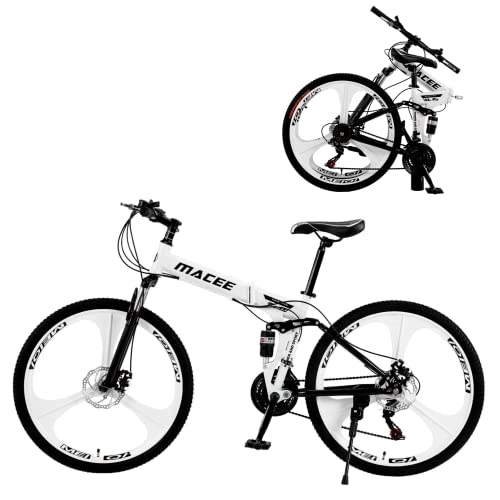 Folding Mountain Bike : AASSDOO 26 in Folding Bicycle for Mens and Womens - With 21 Speed Dual Disc Brakes Full Suspension Non-slip Adult Sport Bike Dual Disc Brake Bicycle 26" Wheels for Adults Mens Bo