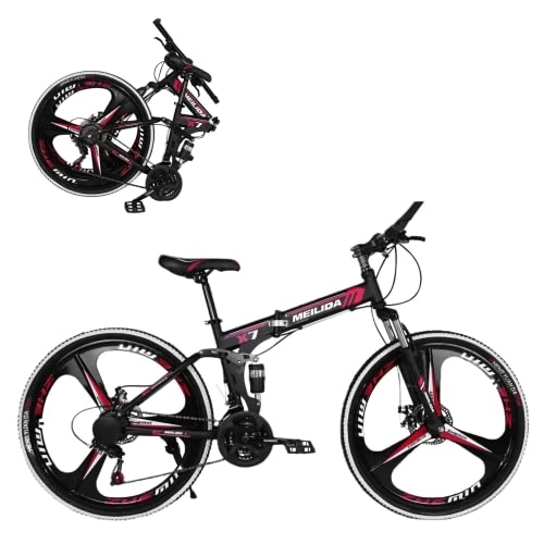 Folding Mountain Bike : AASSDOO 26 Inch Mountain Bike MTB Foldable Bicycle - With 21 Speed Dual Disc Brakes Full Suspension Non-slip Adult Sport Bike 3 Spoke 26 In Cool Bicycle for Mens Boys Women Girls