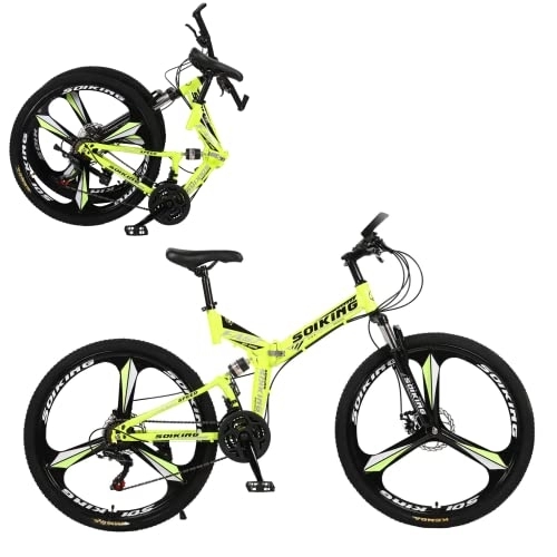 Folding Mountain Bike : AASSDOO 27.5 in Folding Bicycle for Mens and Womens - with 21 Speed Dual Disc Brakes Full Suspension Non-Slip Adult Sport Bike Dual Disc Brake Bicycle 27.5" Wheels for Adults Men