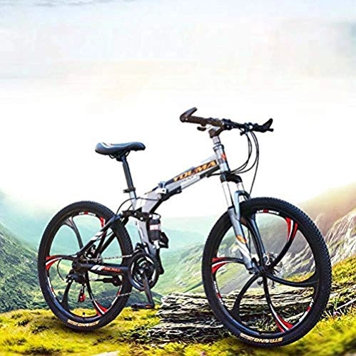 Folding Mountain Bike : Abrahmliy 26 Inch Mountain Bike Folding for Men And Women Dual Full Suspension Bicycle High Carbon Steel Frame Steel Disc Brake Aluminum Alloy Wheel-White_24 speed
