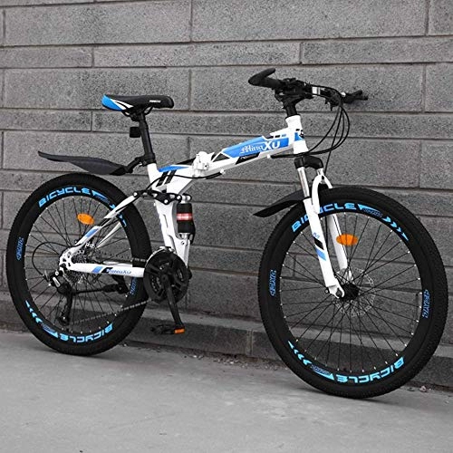 Folding Mountain Bike : Abrahmliy Folding Mountain Bike 24-Inch Off-Road Variable Speed Racing Adult Off-Road Bicycle High Carbon Steel Frame Double Disc Brake Hard Tail Frame-Blue_21 speed
