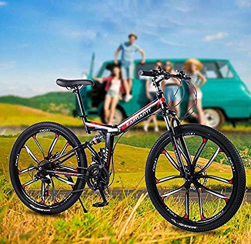 Folding Mountain Bike : Abrahmliy Folding Mountain Bike Bicycle for Men Women High Carbon Steel Frame Full Suspension MTB Bikes Dual Disc Brake-B_24 inch 24 speed