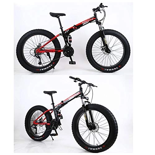 Folding Mountain Bike : ACDRX All-Terrain Mountain Bikes Folding 26 Inch 24 Speed Gears, Fat Tire Bike Double Disc Brake Dual Suspension Frame, Bicycles High Carbon Steel, Beach Mountain Trail Bicycle, black and red