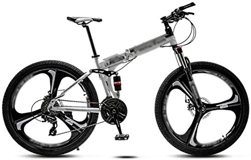 Folding Mountain Bike : Adult-bcycles BMX 21-speed Mountain Folding Bike, Flying Wheel Variable-speed Off-road Mountain Bike, Double Shock-absorbing 3-knife Wheels Student MTB Racing ( Color : Black White , Size : 24 Inches )