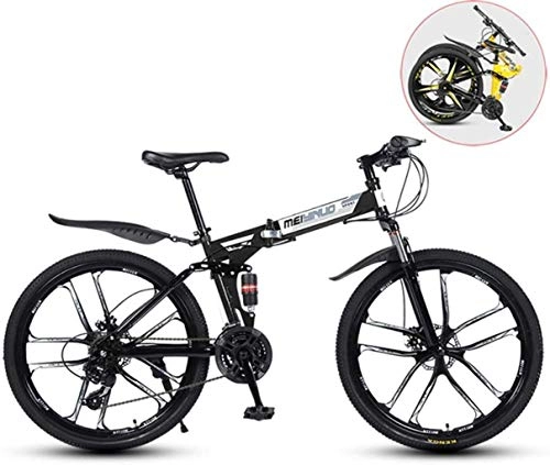 Folding Mountain Bike : Adult-bcycles BMX Mens Mountain Bike, Folding 26 Inches Carbon Steel Bicycles, Double Shock Variable Speed Adult Bicycle, Apply To 160-185cm Tall ( Color : Black , Size : 26 in (24 speed) )
