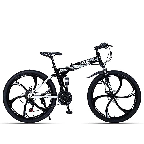 Folding Mountain Bike : Adult Bicycle, Folding Shock Absorbing Disc Brake Mountain Bike 24 Inch / 26 Inch Speed Student Car-Black And White_26 Inch 30 Speed，Gears Bicycle