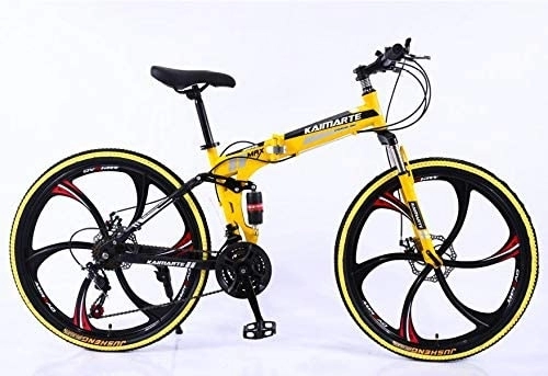 Folding Mountain Bike : ADULT BIKE 21 SPEED 24" MTB CARBON FIBRE STEEL FOLDING FRAME FULL SUSPENSION BICYCLE (Yellow)
