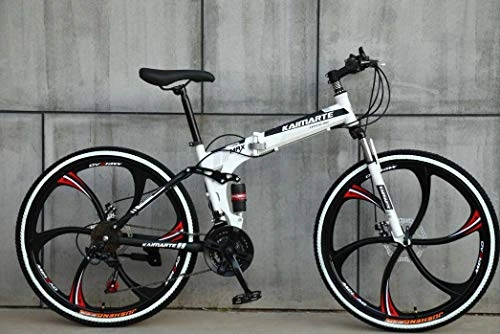 Folding Mountain Bike : ADULT BIKE 21 SPEED 26" MTB ALUMINIUM FOLDING FRAME FULL SUSPENSION BICYCLE (White)