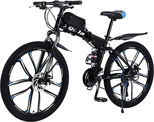 Folding Mountain Bike : Adult Folding Bike, 26-inch Wheels, 27-Speed Drivetrain, Rear Carry Rack, Kids Hardtail Mountain Bike for Boys Carrying Bag, Multiple Colors black