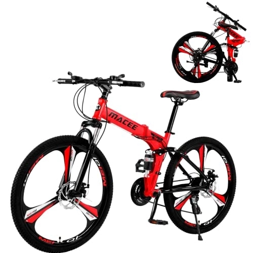 Folding Mountain Bike : Adult Folding Mountain Bike - 21 Speeds - with 21 Speed Dual Disc Brakes Full Suspension Non-Slip Adult Sport Bike 26 Inches Anti-Slip Bicycle for Adults Mens Boys Women