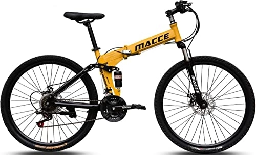 Folding Mountain Bike : Adult Folding Mountain Bike, 26 Inch 21 Speedfor Mens and Womens MTB Bicycle, Mobile Portable Dual Suspension Bicycle Sports Outdoor Adult Bike Yellow, 24 inches