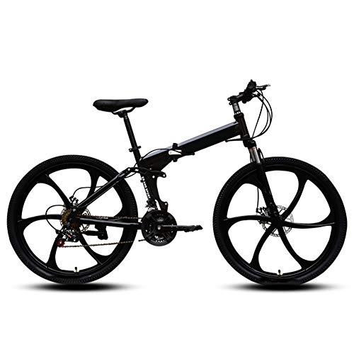 Folding Mountain Bike : Adult Folding Mountain Bike Mountain Front And Rear Shock Absorption Men And Women Variable Speed Bicycle, Black, 21 speed