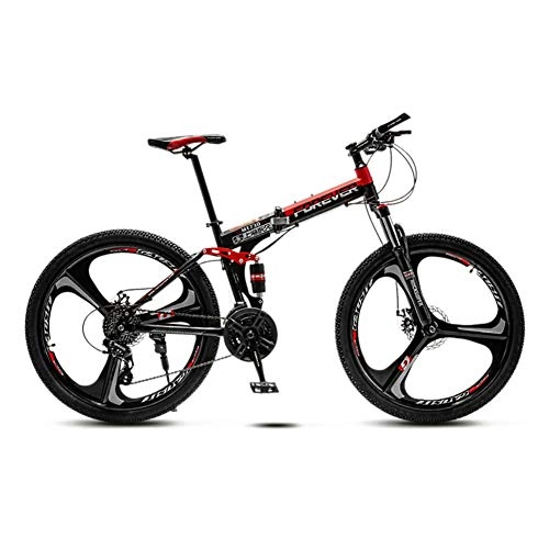 Folding Mountain Bike : Adult Folding Mountain Bikes 26 Inch with Front Suspension for Men / Women, 21 Speed Mountain Trail Bicycle, Adjustable Seat & Mechanical Dual Disc Brakes, black red