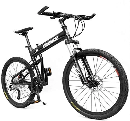 Folding Mountain Bike : Adult Kids Mountain Bikes, Aluminum Full Suspension Frame Hardtail Mountain Bike, Folding Mountain Bicycle, Adjustable Seat, Black, 29 Inch 30 Speed, (Color : Black, Size : 26 Inch 30 Speed)