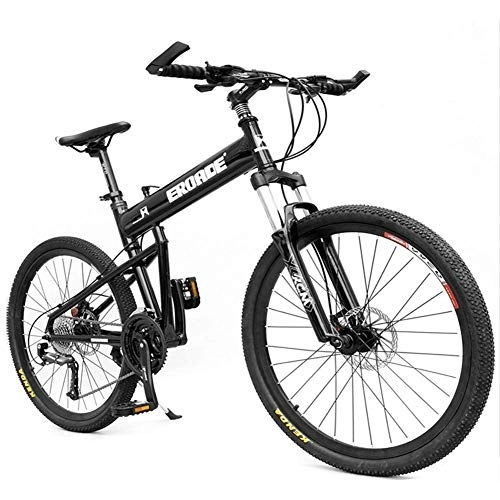 Folding Mountain Bike : Adult Kids Mountain Bikes, Aluminum Full Suspension Frame Hardtail Mountain Bike, Folding Mountain Bicycle, Adjustable Seat, Black, 29 Inch 30 Speed FDWFN (Color : Black)