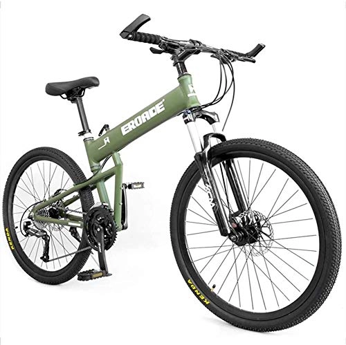 Folding Mountain Bike : Adult Kids Mountain Bikes, Aluminum Full Suspension Frame Hardtail Mountain Bike, Folding Mountain Bicycle, Men Women City Commuter Bicycle, Perfect for Road Or Dirt Trail Touring ( Color : Green )